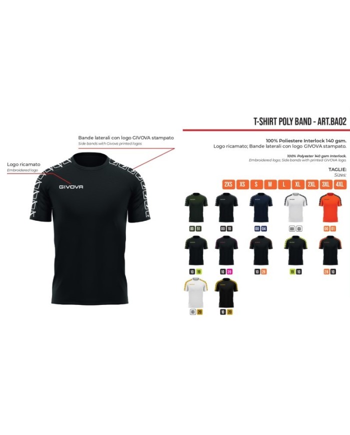 T-Shirt Givova POLY BAND BA02 Maglia Fitness Sport Unisex Bianco BA020003 T-Shirt Givova POLY BAND BA02 Maglia Fitness Sport Unisex Bianco BA020003