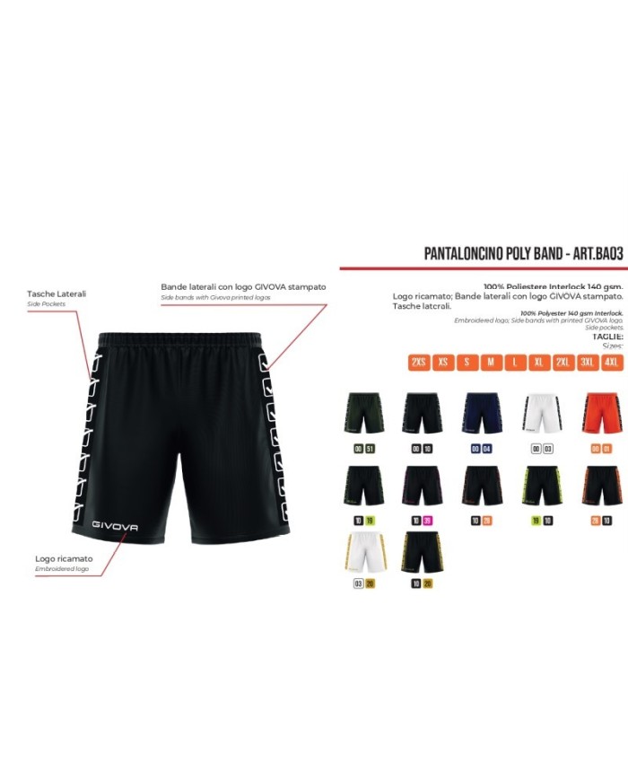 Pantaloncino GF VIP POLY BAND Givova BA03 Shorts Unisex Nero Oro BA031020
