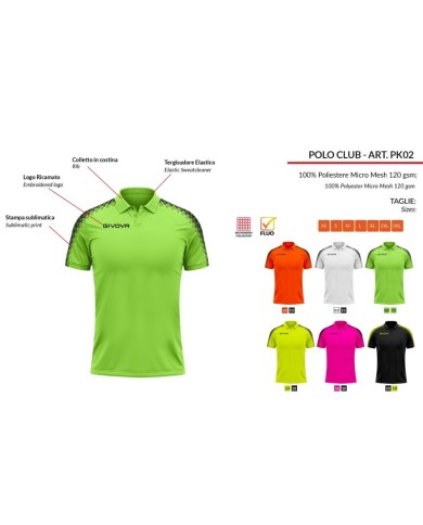 Polo CLUB Givova PK02 Unisex Padel Tennis Sublimatica Azzzurro PK020032 Polo CLUB Givova PK02 Unisex Padel Tennis Sublimatica Azzzurro PK020032
