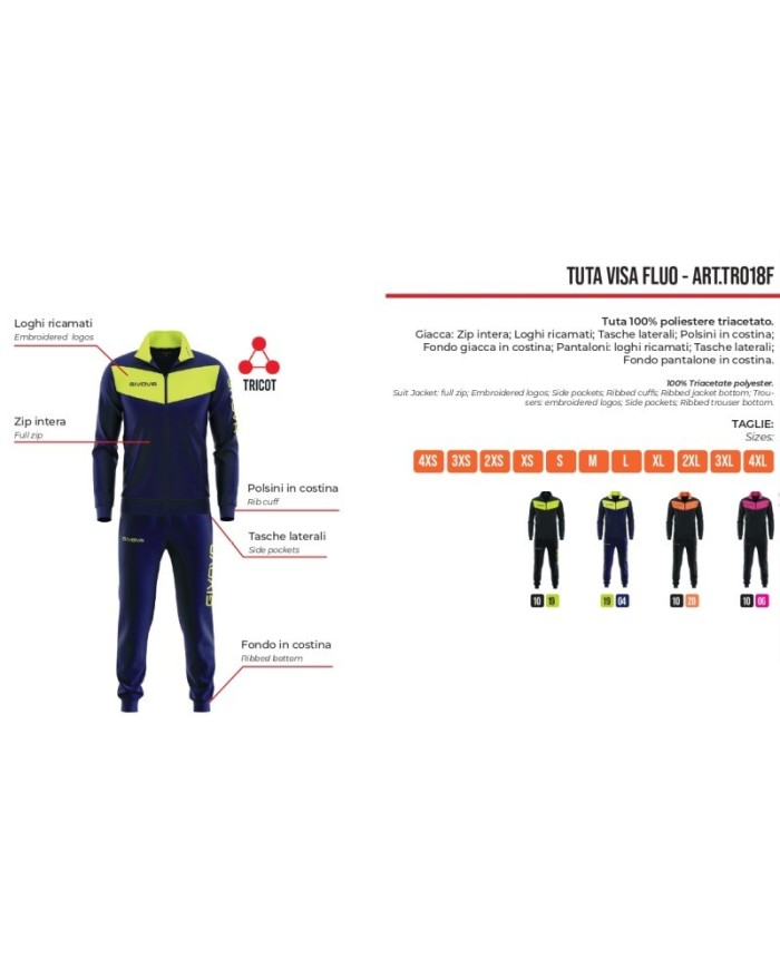 Tuta Givova VISA FLUO TRIACETATO TR018F Nero Arancio Fluo Unisex TR018F1028 Tuta Givova VISA FLUO TRIACETATO TR018F Nero Arancio Fluo Unisex TR018F1028