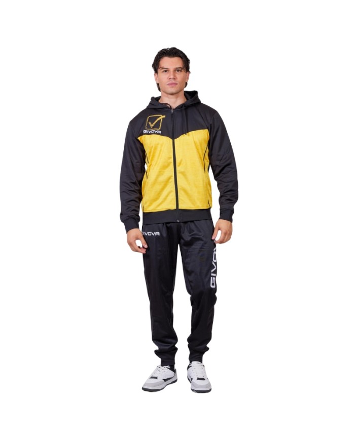Tuta VISA MELANGE POLARFLEECE Givova TR018P con Cappuccio Nero Giallo  TR018P0810