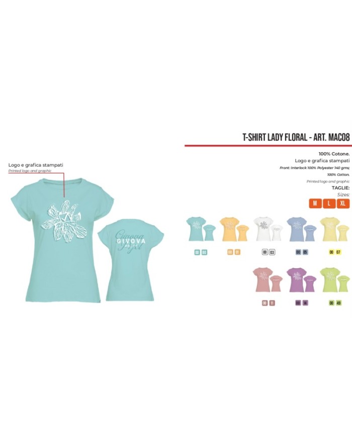 T-Shirt da Donna Givova LADY FLORAL MAC08 Cotone Bianco MAC080003 T-Shirt da Donna Givova LADY FLORAL MAC08 Cotone Bianco MAC080003