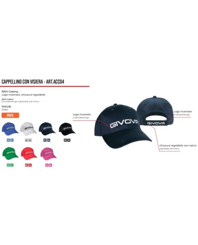 Cappellino con Visiera Givova ACC04 Regolabile Cotone Azzurro ACC040002 Cappellino con Visiera Givova ACC04 Regolabile Cotone Azzurro ACC040002