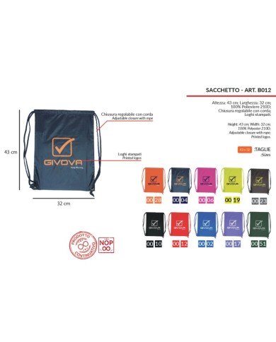 Sacchetto con Corda Givova B012 Nylon Blu B0120004 Sacchetto con Corda Givova B012 Nylon Blu B0120004