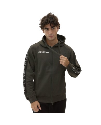 Felpa in Cotone Terry con Cappuccio Givova Full Zip Unisex Verde Militare BA014ZIP-5110 Felpa in Cotone Terry con Cappuccio Givova Full Zip Unisex Verde Militare BA014ZIP-5110