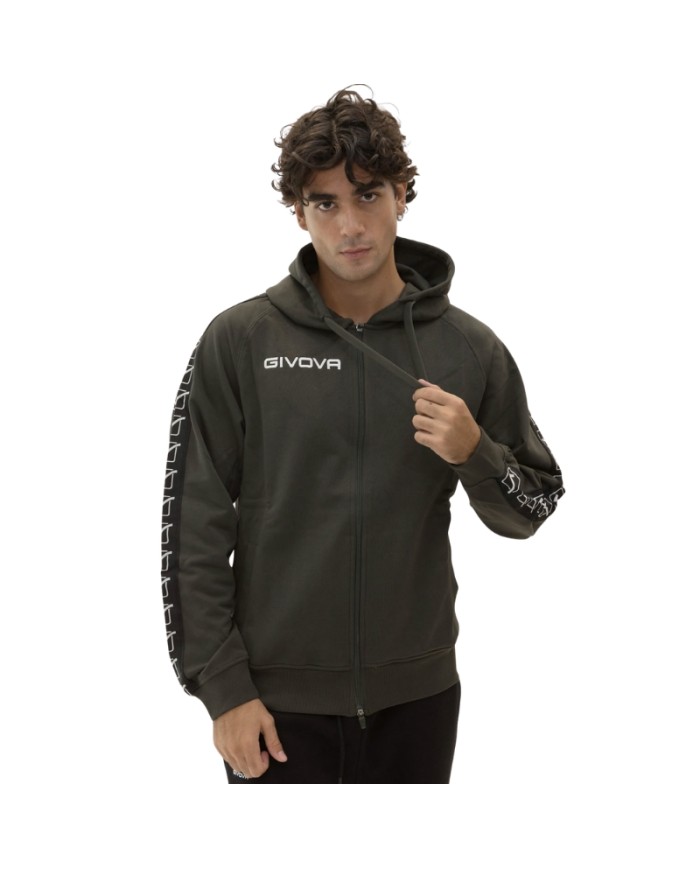Felpa in Cotone Terry con Cappuccio Givova Full Zip Unisex Verde Militare BA014ZIP-5110