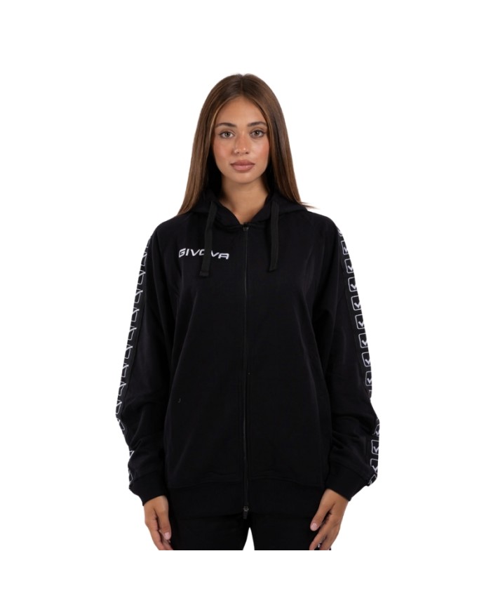 Felpa in Cotone Terry con Cappuccio Givova Full Zip Unisex Nera BA014ZIP-1010