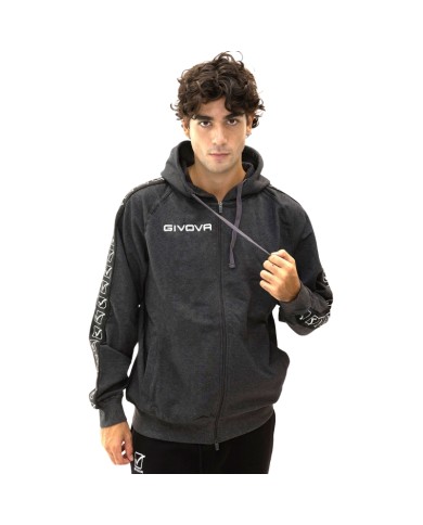 Felpa in Cotone Terry con Cappuccio Givova Full Zip Unisex Grigio Melange BA014ZIP-4310 Felpa in Cotone Terry con Cappuccio Givova Full Zip Unisex Grigio Melange BA014ZIP-4310