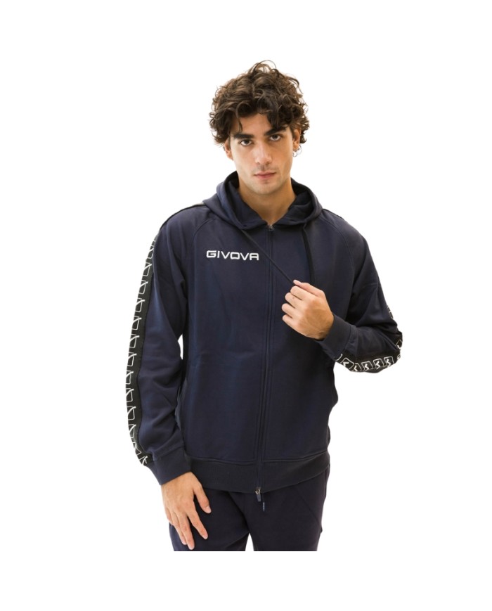 Felpa in Cotone Terry con Cappuccio Givova Full Zip Unisex Blu BA014ZIP-0410
