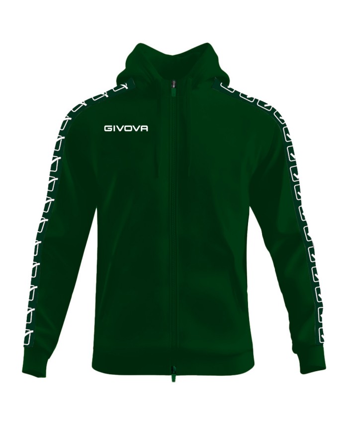 Felpa in Cotone Terry con Cappuccio Givova Full Zip Unisex Verde Bosco BA014ZIP-0094