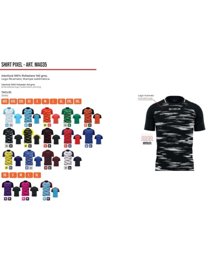 Maglia da Calcio Givova Pixel MA035 Padel Tennis Granata Nero MA0350810