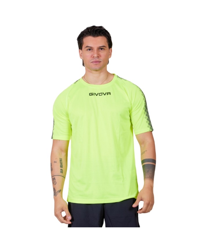Maglia Givova Shirt CLUB in Mesh MAC10 Unisex Calcio Padel Tennis Giallo Fluo Nero