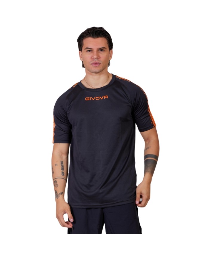 Maglia Givova Shirt CLUB in Mesh MAC10 Unisex Calcio Padel Tennis Nero Arancio Fluo