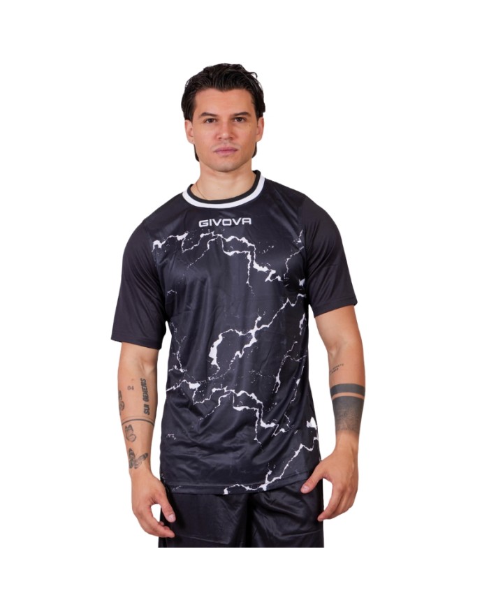 Maglia GRAFITE INTERLOCK Givova MA040 Calcio Tennis Padel Nero Bianco MA0401003