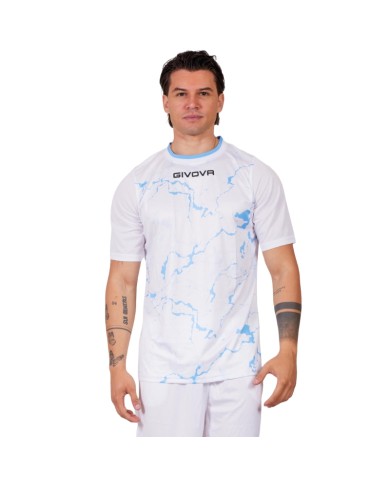 Maglia GRAFITE INTERLOCK Givova MA040 Calcio Tennis Padel Bianco Celeste MA0400305
