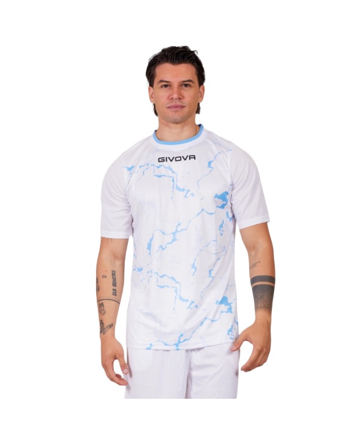 Maglia GRAFITE INTERLOCK Givova MA040 Calcio Tennis Padel Bianco Celeste MA0400305