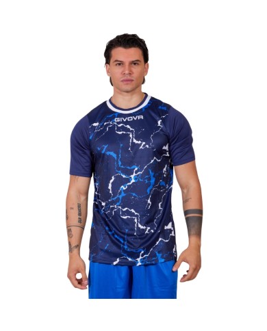 Maglia GRAFITE INTERLOCK Givova MA040 Calcio Tennis Padel Blu Bianco MA0400403