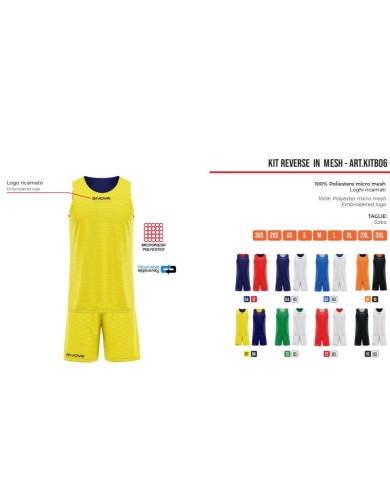 Completino da Basket Givova KIT REVERSE KITB06 Pallacanestro Reversibile Blu Bianco KITB06-0403 Completino da Basket Givova KIT REVERSE KITB06 Pallacanestro Reversibile Blu Bianco KITB06-0403