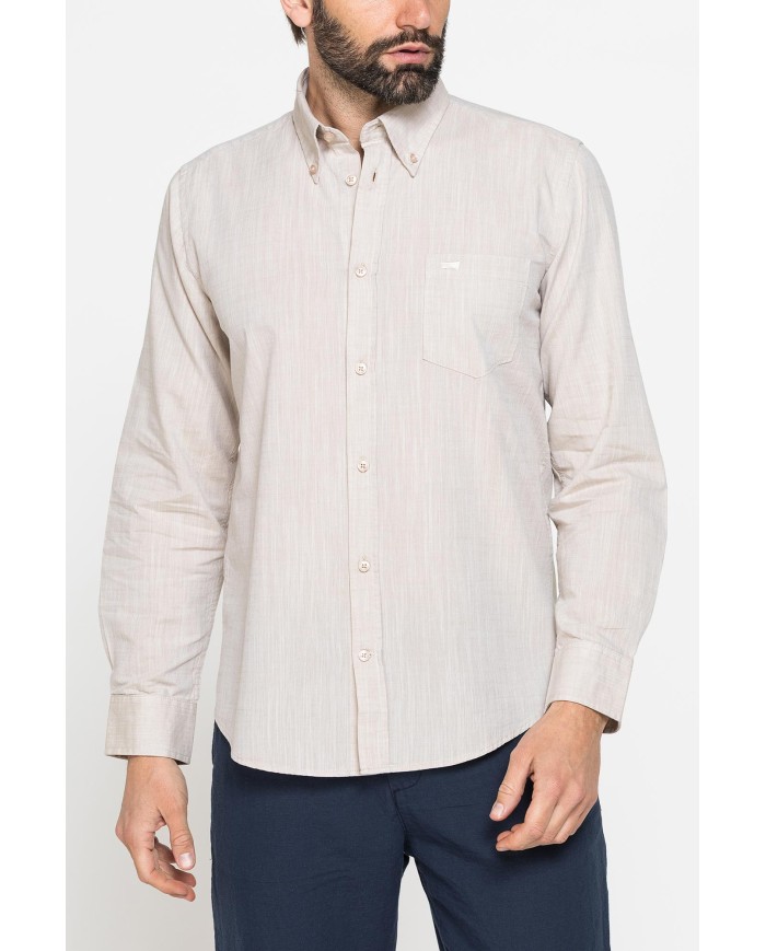 CAMICIA DA UOMO IN COTONE FIAMMATO EFFETTO LINO