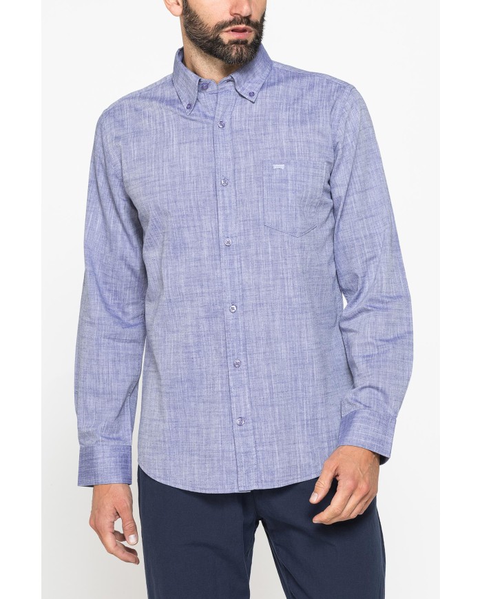 CAMICIA DA UOMO IN COTONE FIAMMATO EFFETTO LINO