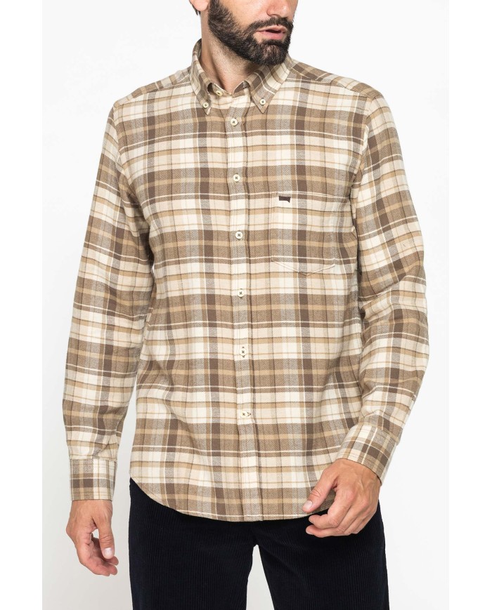 CAMICIA FANTASIA IN FLANELLA LEGGERA CON PREGIATO FILATO MELANGE