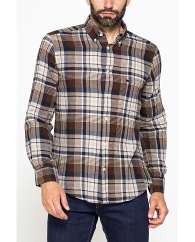 CAMICIA FANTASIA IN FLANELLA LEGGERA CON PREGIATO FILATO MELANGE
