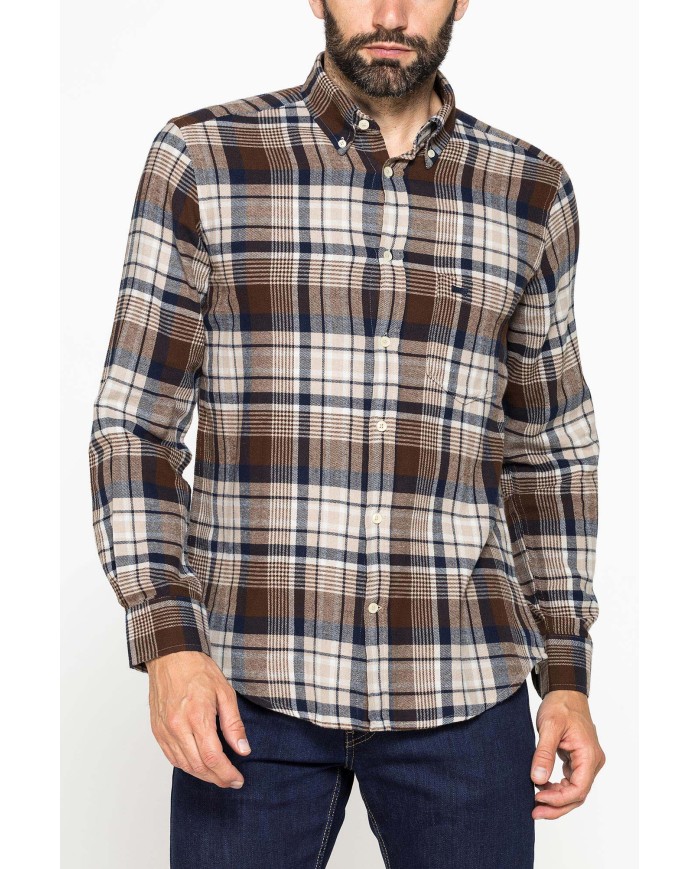 CAMICIA FANTASIA IN FLANELLA LEGGERA CON PREGIATO FILATO MELANGE