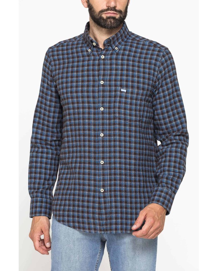 CAMICIA FANTASIA IN FLANELLA LEGGERA CON PREGIATO FILATO MELANGE