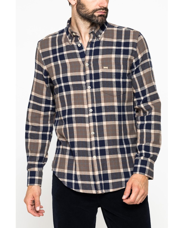 CAMICIA FANTASIA IN FLANELLA LEGGERA CON PREGIATO FILATO MELANGE