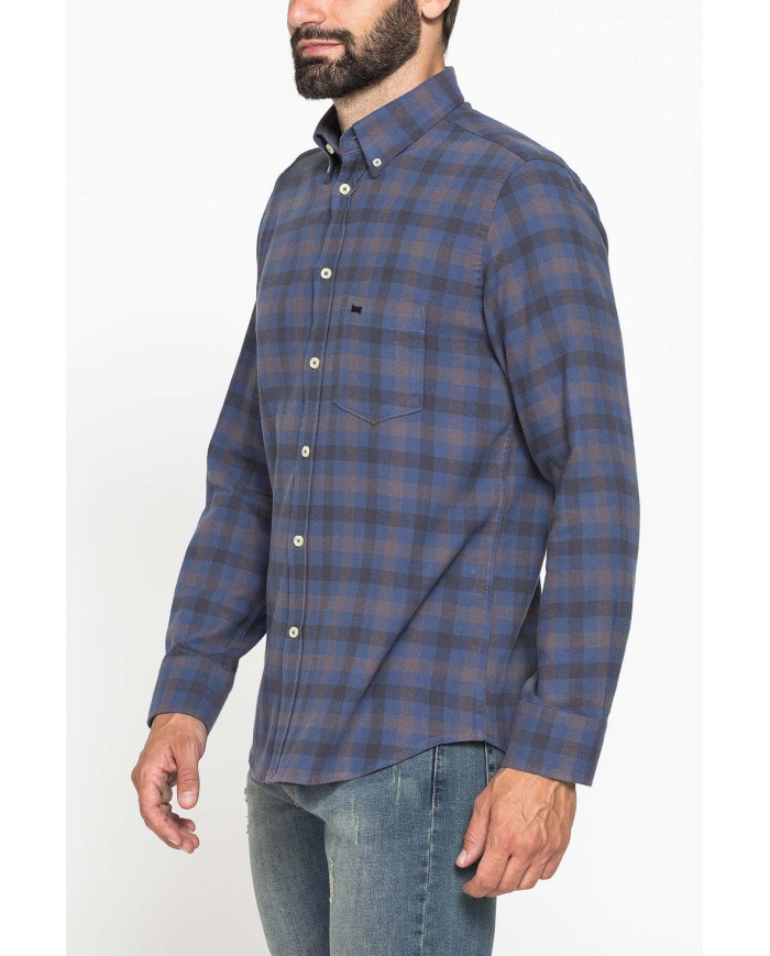 CAMICIA FANTASIA IN FLANELLA LEGGERA CON PREGIATO FILATO MELANGE