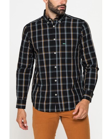 CAMICIA FANTASIA TINTO FILO CON COLLO BUTTON-DOWN