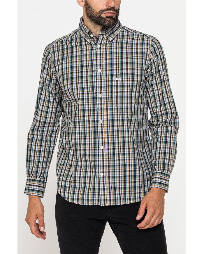 CAMICIA FANTASIA TINTO FILO CON COLLO BUTTON-DOWN