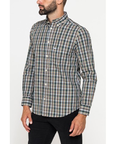 CAMICIA FANTASIA TINTO FILO CON COLLO BUTTON-DOWN