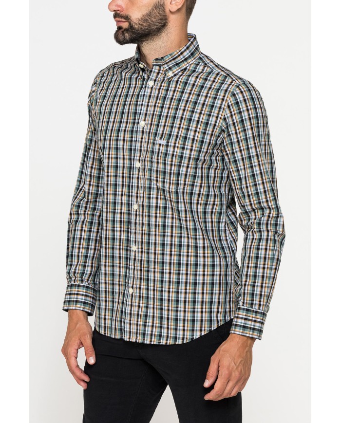 CAMICIA FANTASIA TINTO FILO CON COLLO BUTTON-DOWN