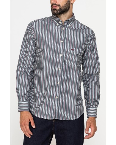 CAMICIA FANTASIA TINTO FILO CON COLLO BUTTON-DOWN