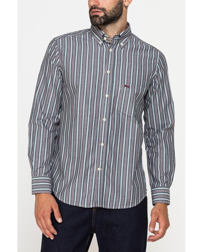 CAMICIA FANTASIA TINTO FILO CON COLLO BUTTON-DOWN