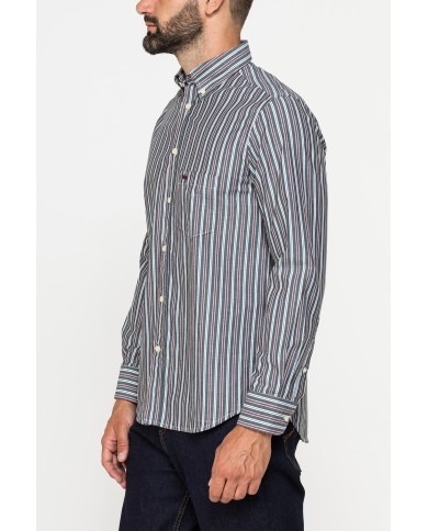 CAMICIA FANTASIA TINTO FILO CON COLLO BUTTON-DOWN