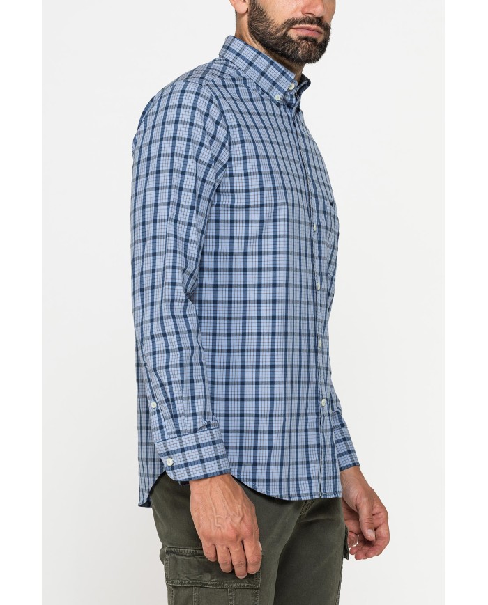 CAMICIA FANTASIA TINTO FILO CON COLLO BUTTON-DOWN