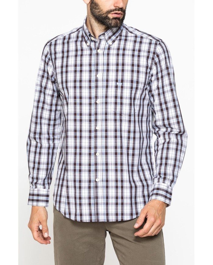 CAMICIA FANTASIA TINTO FILO CON COLLO BUTTON-DOWN