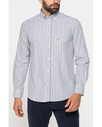 CAMICIA FANTASIA TINTO FILO CON COLLO BUTTON-DOWN