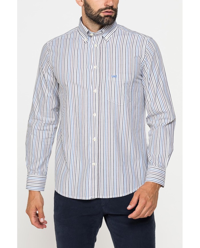 CAMICIA FANTASIA TINTO FILO CON COLLO BUTTON-DOWN