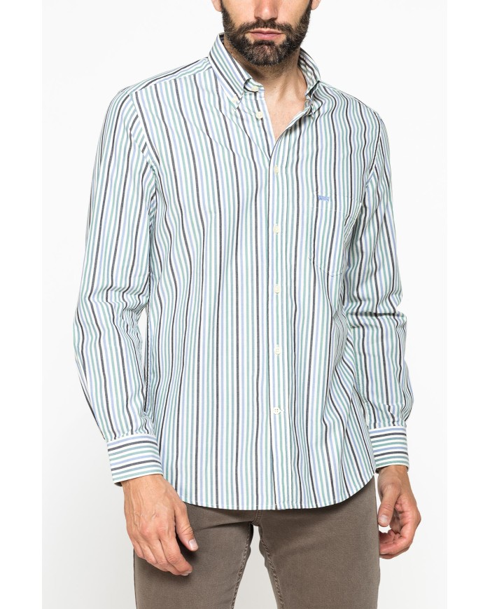 CAMICIA FANTASIA TINTO FILO CON COLLO BUTTON-DOWN