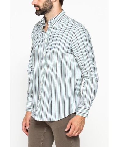 CAMICIA FANTASIA TINTO FILO CON COLLO BUTTON-DOWN