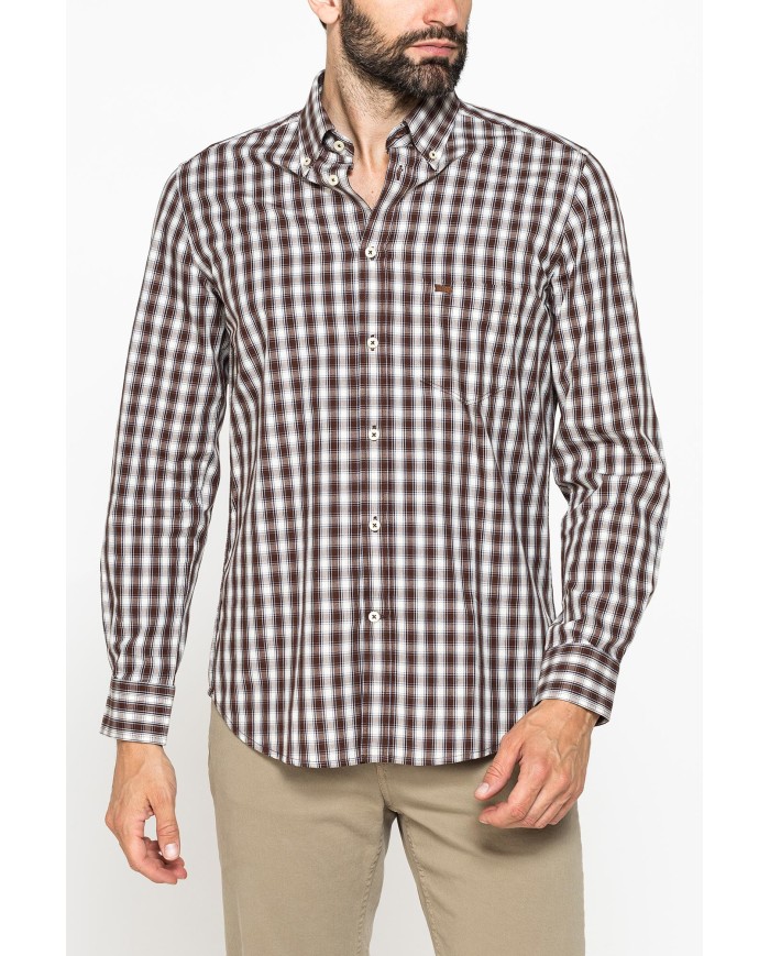 CAMICIA FANTASIA TINTO FILO CON COLLO BUTTON-DOWN