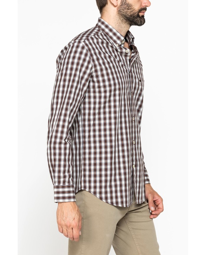 CAMICIA FANTASIA TINTO FILO CON COLLO BUTTON-DOWN