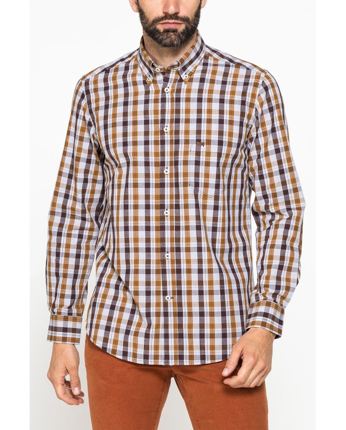 CAMICIA FANTASIA TINTO FILO CON COLLO BUTTON-DOWN