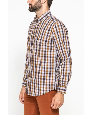 CAMICIA FANTASIA TINTO FILO CON COLLO BUTTON-DOWN