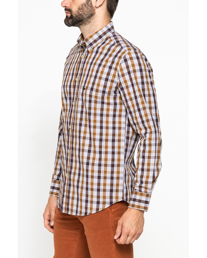 CAMICIA FANTASIA TINTO FILO CON COLLO BUTTON-DOWN
