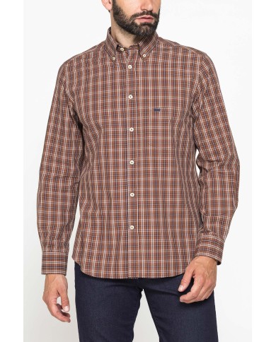 CAMICIA FANTASIA TINTO FILO CON COLLO BUTTON-DOWN