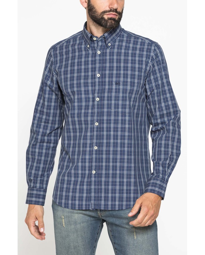 CAMICIA FANTASIA TINTO FILO CON COLLO BUTTON-DOWN